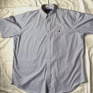 POLO Ralph Lauren Mens XL Blue White Striped Short Sleeve Button Down Shirt